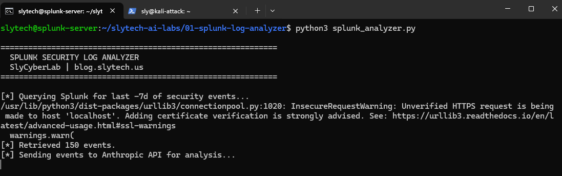 Script running in terminal: retrieved 150 events, sending to Anthropic API