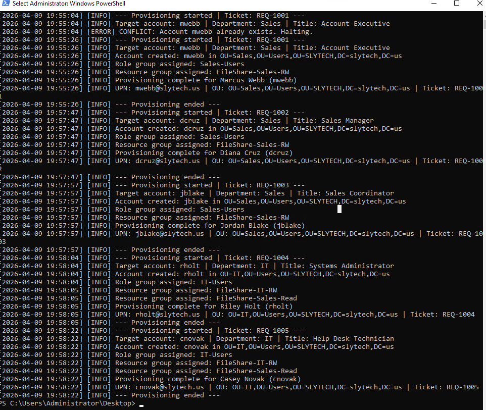 Full provisioning log output