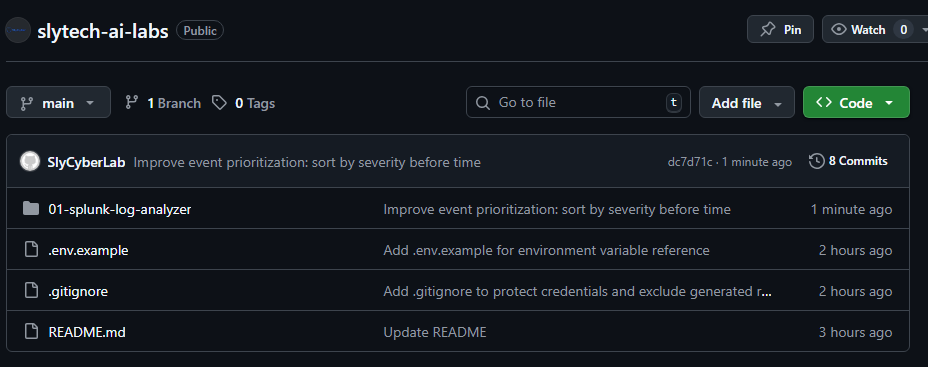 GitHub repo showing project structure with all files and commit history