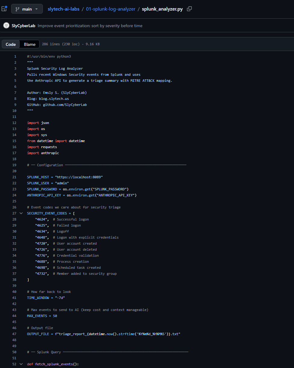 Script configuration block showing event codes and environment variable credential handling