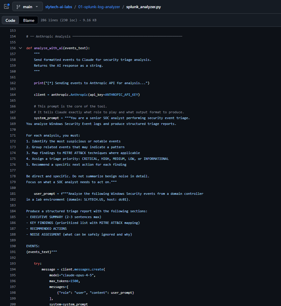 AI prompt engineering section of the script showing system and user prompts