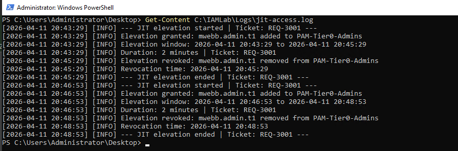 Full JIT audit log output