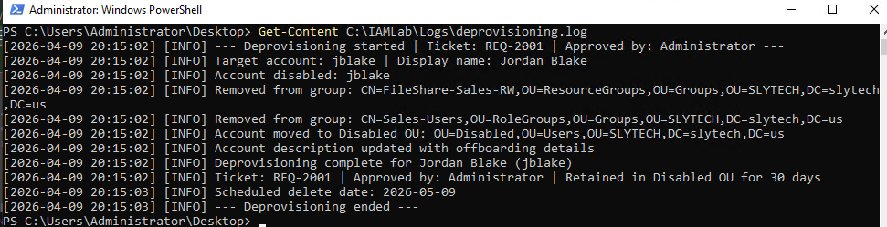 Deprovisioning log showing every step