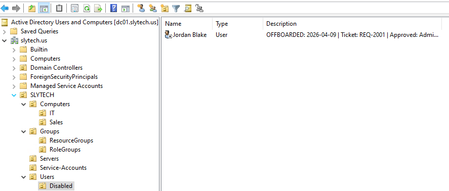 Disabled OU showing jblake