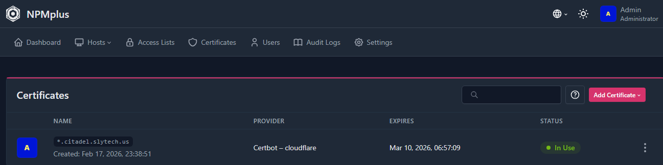 NPMplus SSL Certificates