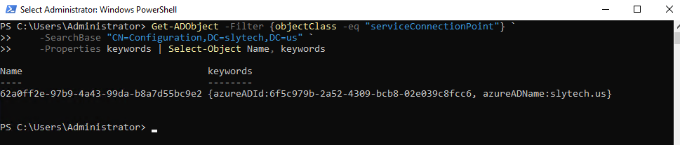 SCP verified showing azureADId and azureADName keywords
