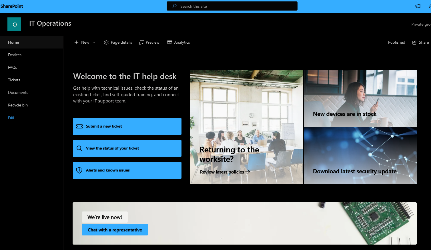 SharePoint site hosting the request lists