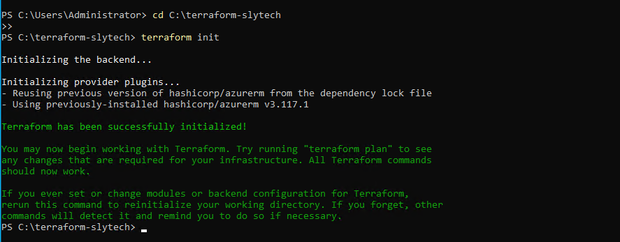 Terraform init output showing provider installation