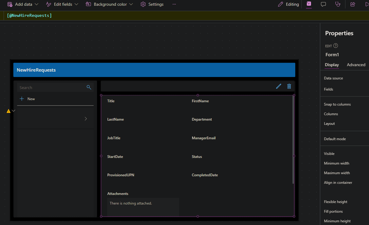 Power Apps auto-generated form