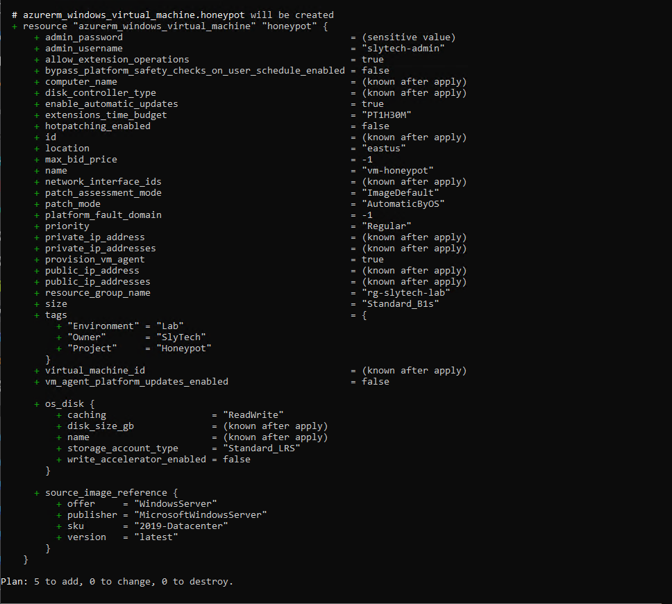 Terraform plan continued showing VM configuration details