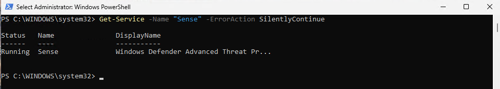 Sense service running on WIN11 confirming Defender for Endpoint onboarding