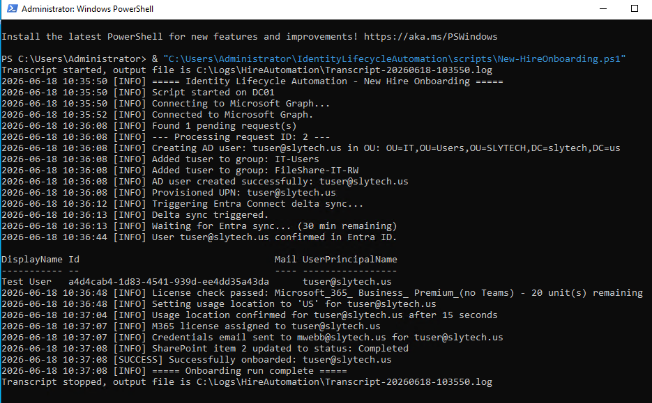 Onboarding run complete in the CLI