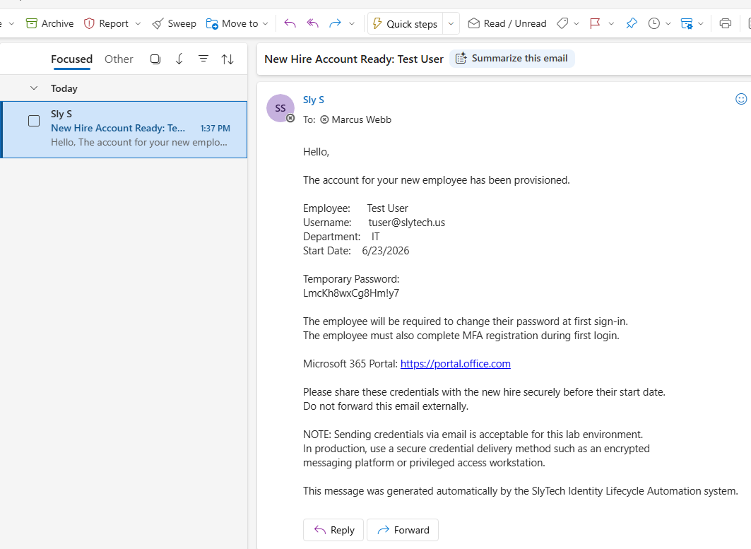 Credentials email received