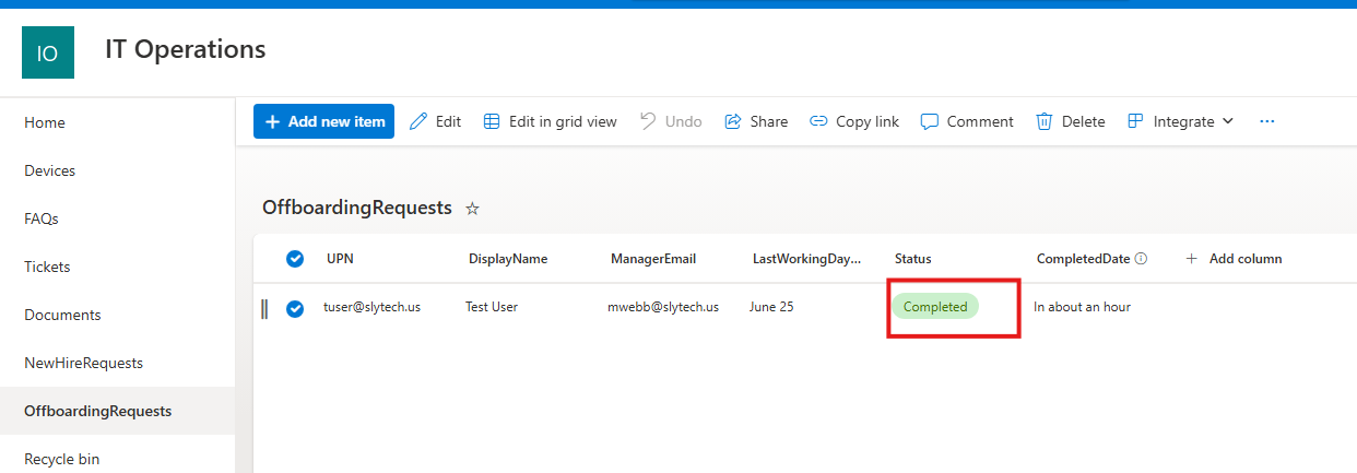 Offboarding request marked completed