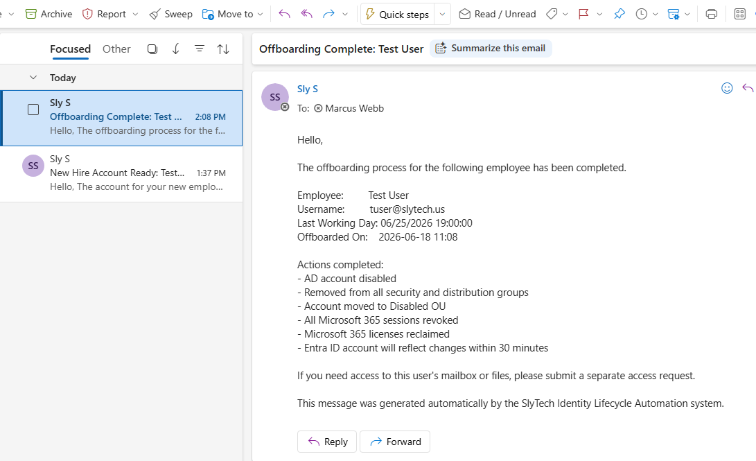 Offboarding confirmation email received