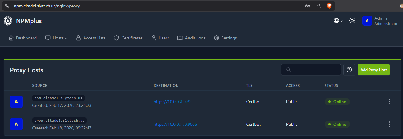 NPMplus Proxy Hosts